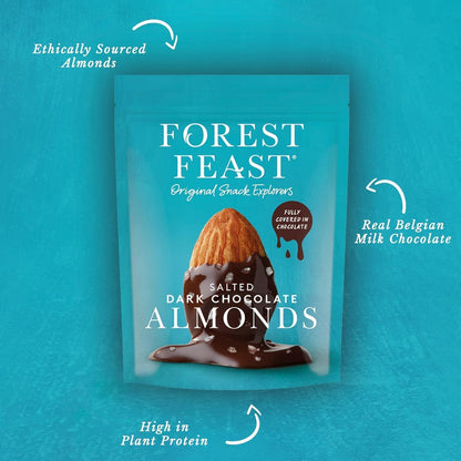 FOREST FEAST Salted Dark Chocolate Almonds 1kg Sharing Bag | Dark Chocolate Coated Salted Almonds - Gluten Free High Protein Vegan Snack