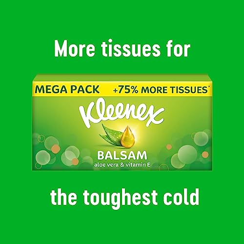 Kleenex® Balsam Facial Tissues - Pack of 12 Tissue Boxes - Balm Tissues Protect and Soothe Your Nose When You've Got a Cold - Balmcare® with Aloe Vera, Vitamin E and Calendula