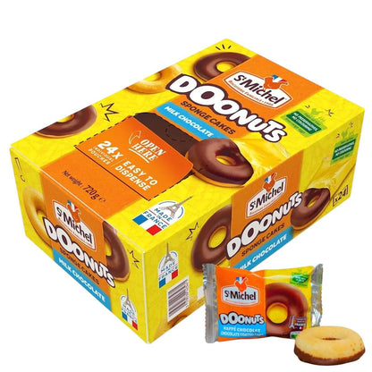 St Michel Doonuts Milk Chocolate Sponge Cakes, Ring Shaped, 720g, Pack of 24