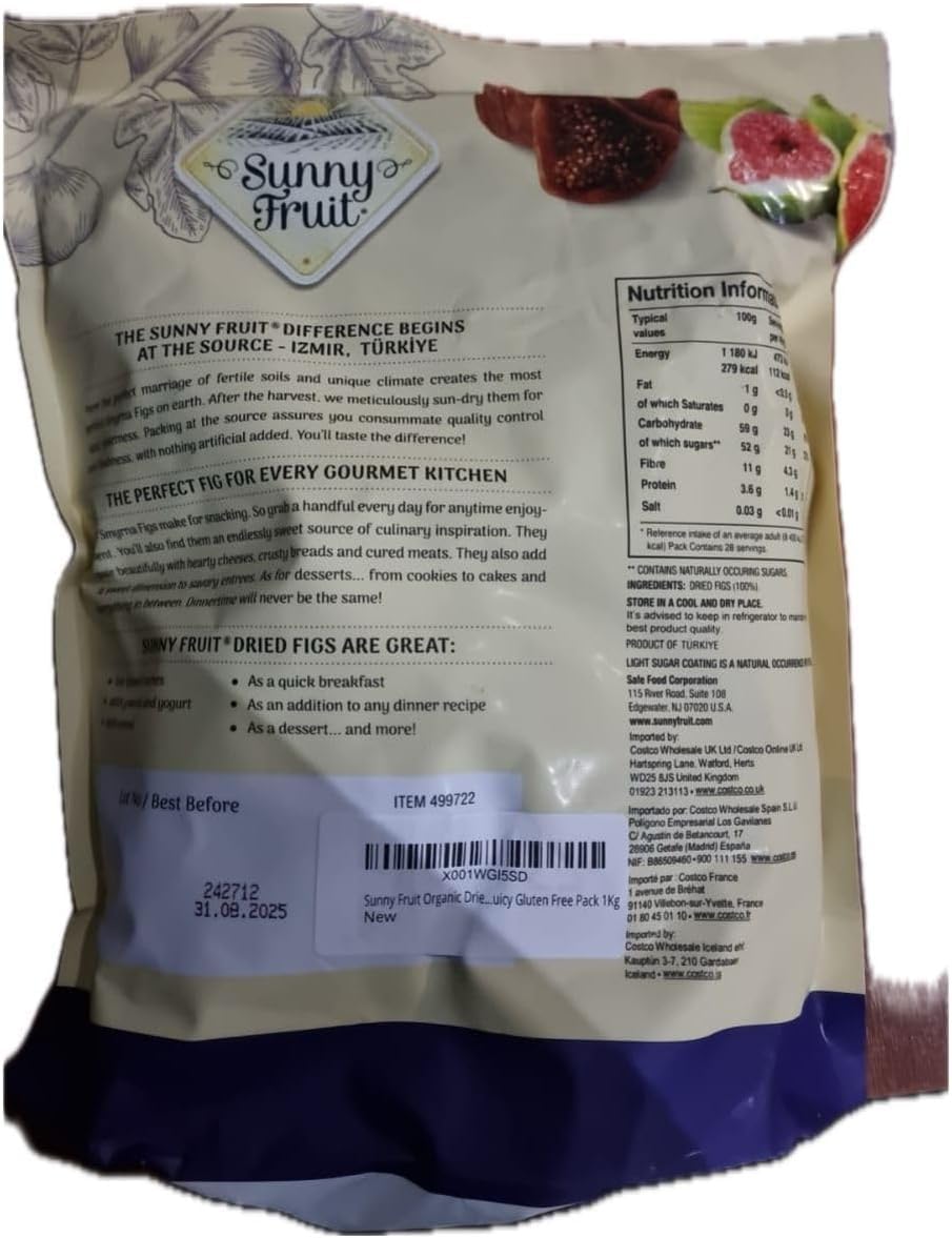Sunny Fruit Sun-Dried Smyrna Figs, No Added Sugar, Gluten Free, Nut Free, Source of Fibre, 1.13kg