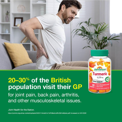 Jamieson Turmeric Gummies Mango Orange Flavour, High Potency Curcumin Provides Natural Joint Pain Relief and Anti-Inflammatory. Vegetarian, Gluten Free, Lactose Free. 60 Gummies