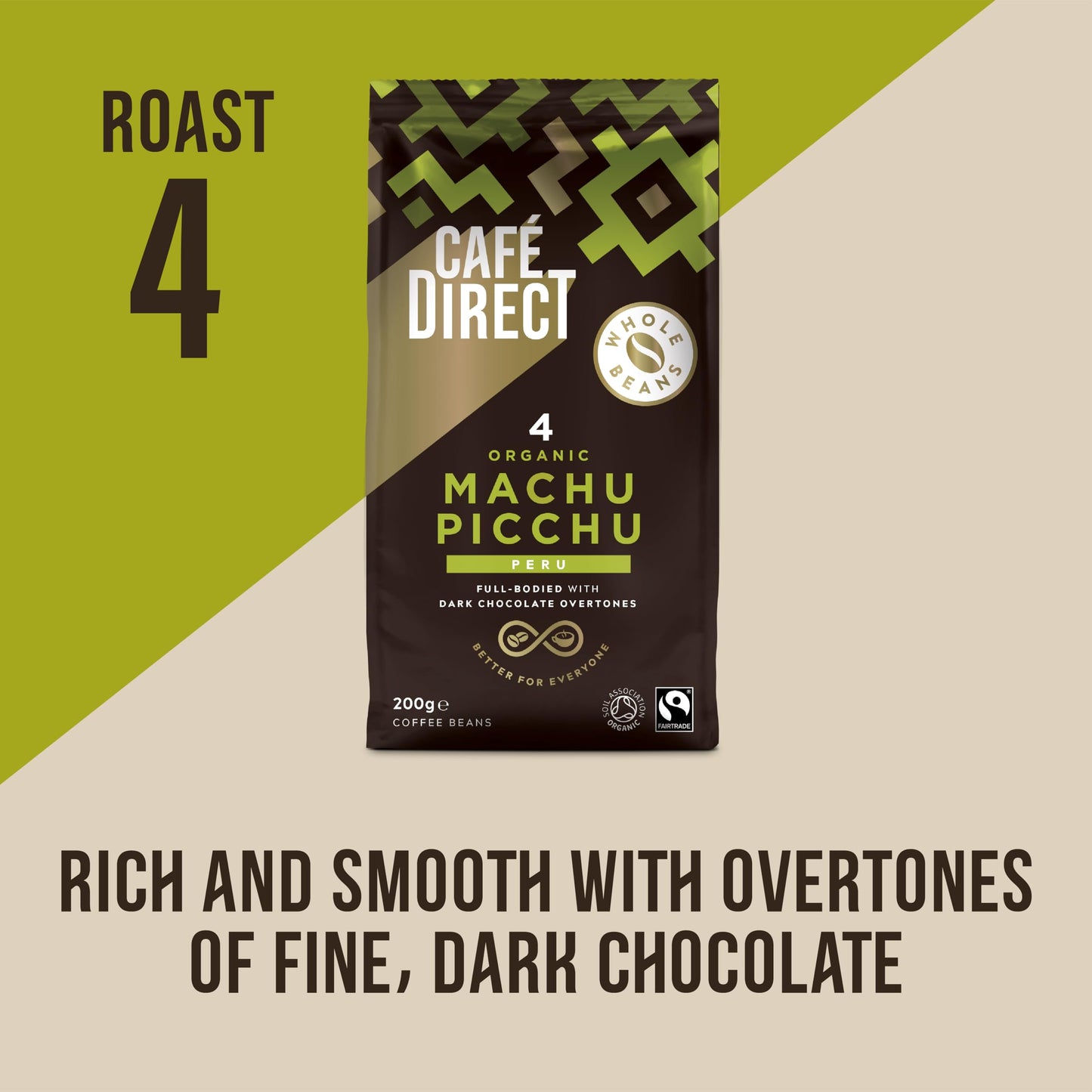 Cafédirect Fairtrade Machu Picchu Whole Bean Arabica Coffee, 200 g (Pack of 6)