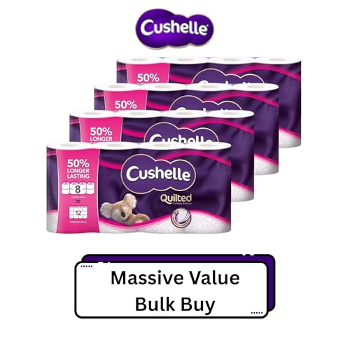 Cushelle Quilted 3-Ply Double Size 50% Longer Soft Absorbent Rolls 32 Pack - 236 Sheets, Micro Air Pockets for Extra Softness & Absorbency, Longer Lasting, FSC Certified