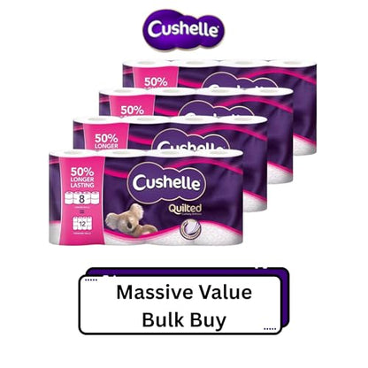 Cushelle Quilted 3-Ply Double Size 50% Longer Soft Absorbent Rolls 32 Pack - 236 Sheets, Micro Air Pockets for Extra Softness & Absorbency, Longer Lasting, FSC Certified