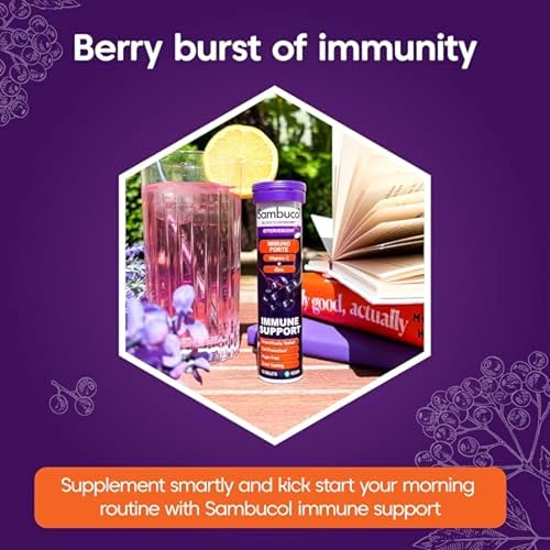 Sambucol Natural Black Elderberry Immuno Forte Effervescent Tablets | Vitamin C | Zinc | Immune System Supplement | 15 Tablets