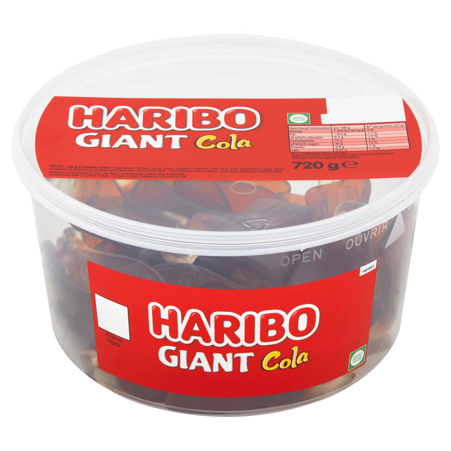 HARIBO Giant Happy Cola Pieces Sweets Tub