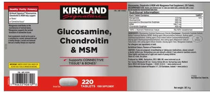 Kirkland Signature Glucosamine, Chondroitin & MSM, 220 Tablets – Triple Action Formula for Joint Health, Flexibility & Mobility Support