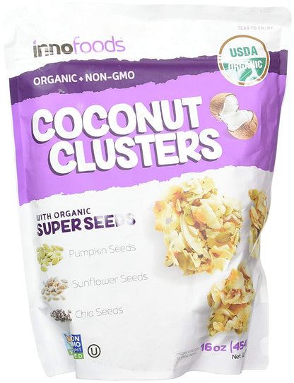 InnoFoods Coconut Clusters with Organic Super Seeds (Pumpkin; Sunflower & Chia Seeds) (Single Bag - 18 oz.)