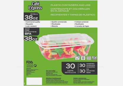 AHG Investment cafe express plastic containers & lids 1.2l 42 pack - 38oz Clear Plastic Salad Food Multi-use Containers Base+Lid (Pack of 42)