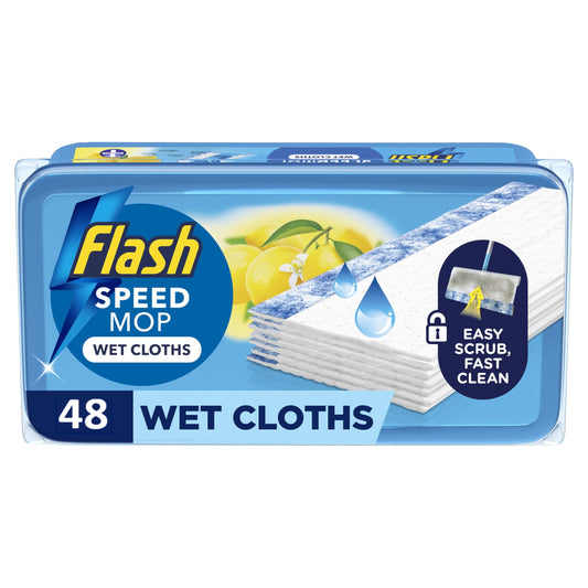 Flash Speedmop Wet Floor Cleaning Wipes, 96 Cloths (24x4), Antibac Lemon Multi-Surface, Trap & Lock Daily Dirt, Grease & Grime Without Getting Down On Your Knees ( Package may vary)