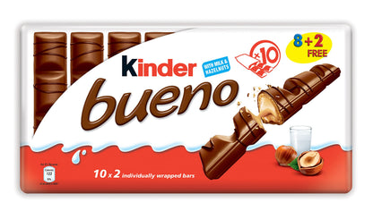 Kinder Bueno Wafer Twin Bars, Bulk Chocolate Gift Pack, Milk Chocolate Covered Wafer with Milky and Hazelnut Filling, Pack of 30 x 2 (60pcs)