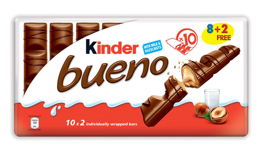 Kinder Bueno Wafer Twin Bars, Bulk Chocolate Gift Pack, Milk Chocolate Covered Wafer with Milky and Hazelnut Filling, Pack of 30 x 2 (60pcs)