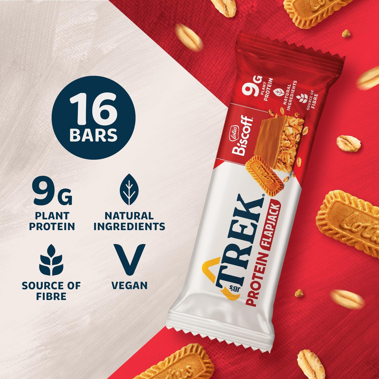 JB's TREK High Protein Flapjack - Gluten Free - Plant Based - Vegan Snack - 50 g x 16 bars