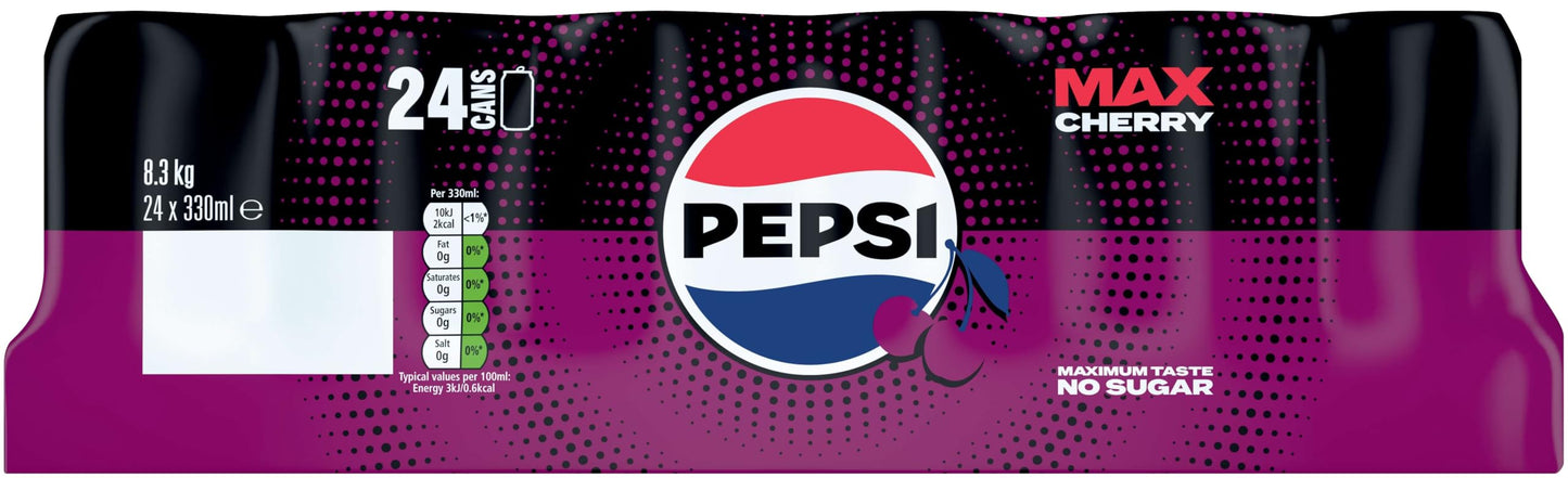 Pepsi Max Cherry No Sugar Cola Cans 24 x 330ml