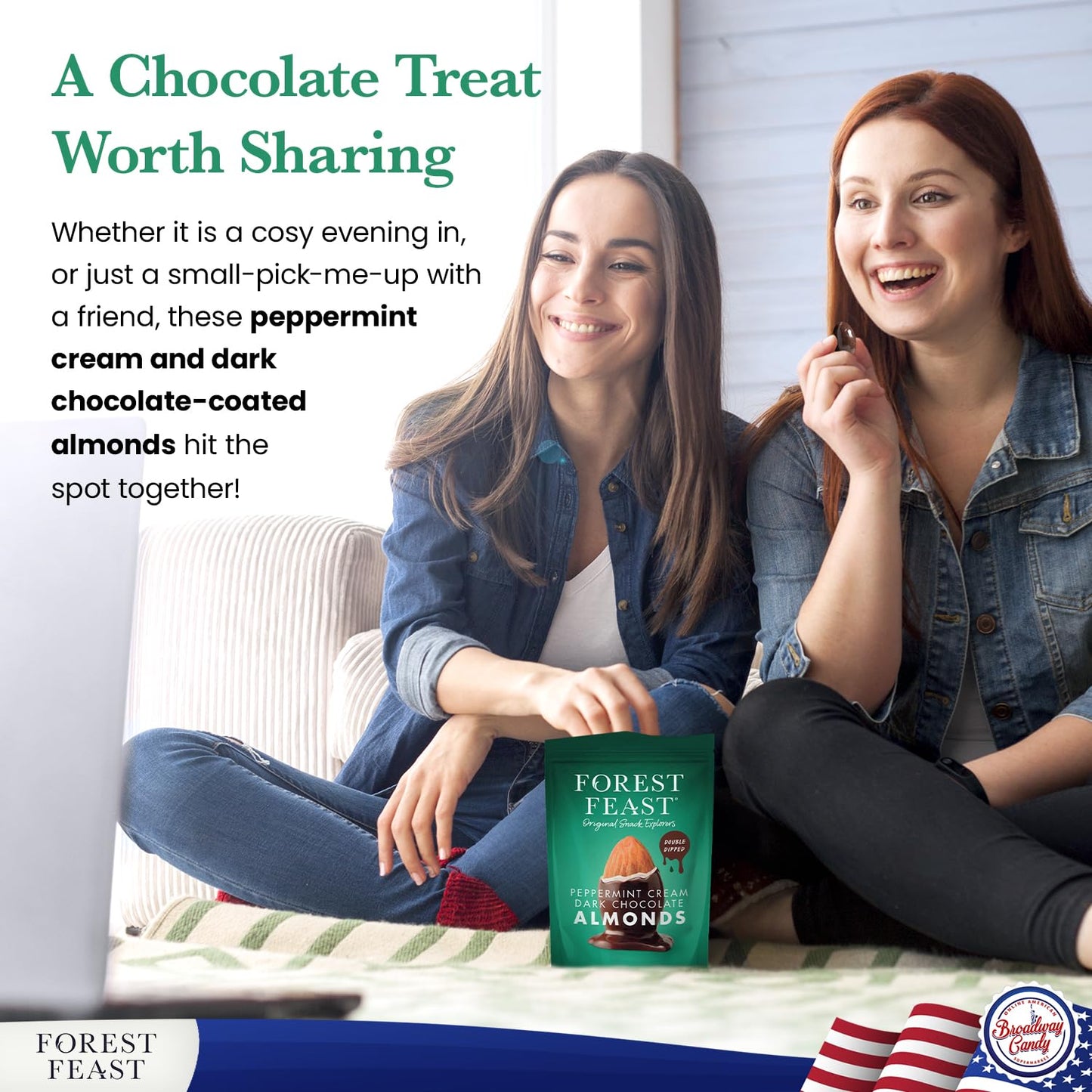 Forest Feast Peppermint Cream Dark Chocolate Almonds, 120g