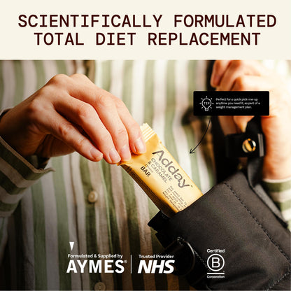 Adday - Low Calorie, High Protein Total Diet Meal Replacement Bar - Gluten Free, Vegan Friendly and Halal - 100% Nutritionally Complete with Fibre, Vitamin D, Iron and More