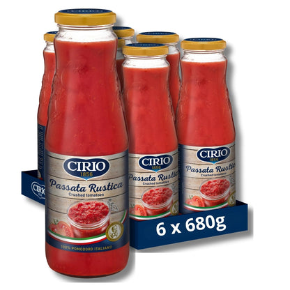 CIRIO Passata Rustica, Crushed Tomatoes, Finely Chopped, Tomato Sauce, 100% Italian, Climate Neutral, Jar, 680g (Pack of 6)