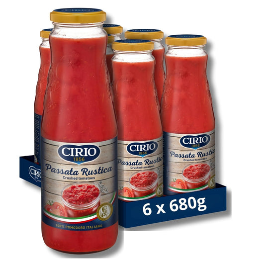 CIRIO Passata Rustica, Crushed Tomatoes, Finely Chopped, Tomato Sauce, 100% Italian, Climate Neutral, Jar, 680g (Pack of 6)
