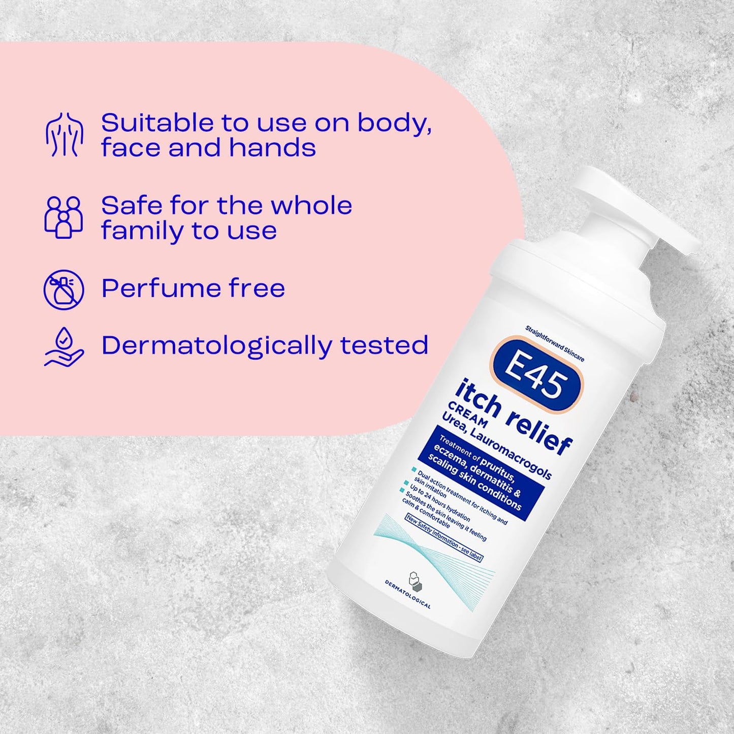 E45 Itch Relief Cream 500g – Treatment for Eczema, Dry Skin, Dermatitis and Itchy Skin – Instant 24-Hour Hydration with Urea for Moisture Retention - Perfume free and dermatologically tested