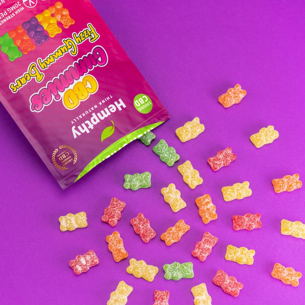 Hempthy High Strength CBD Gummies 1000mg, 20mg x 50 Gummies, HIGH Strength CBD Gummy Bears, 1000mg Total CBD, THC Free, Best UK CBD Gummy Bears