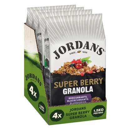 Jordans Granola Super Berry, Breakfast Cereal, High Fibre, 4 Packs of 1.5kg
