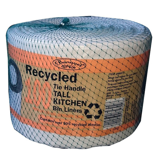 100 Recycled Tie Handle Tall Kitchen Bin Liners (Fits up to 50L Kitchen Bins) by Banquet