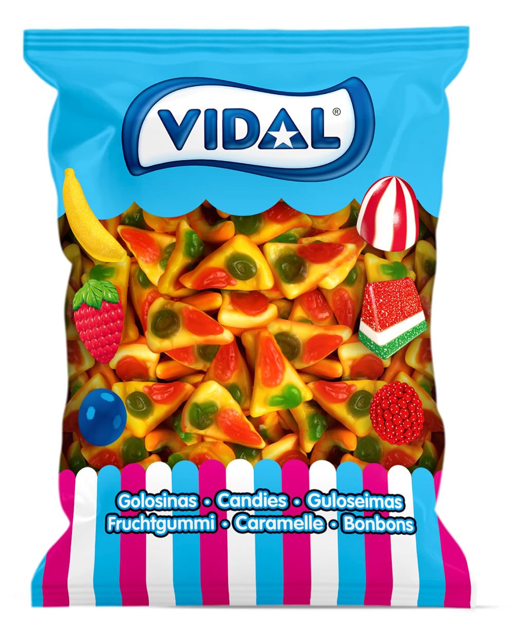 Vidal Treats Pizza Portions - 250 Count Bag | 1.5kg Bulk Tub | Chewy Fruit Flavoured Gummy Sweets | Fun Party Candy