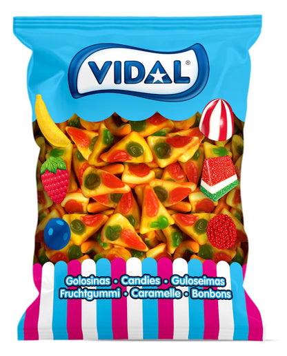 Vidal Treats Pizza Portions - 250 Count Bag | 1.5kg Bulk Tub | Chewy Fruit Flavoured Gummy Sweets | Fun Party Candy