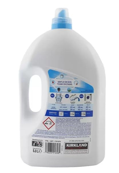Kirkland Signature Ultra Clean Non Bio Laundry Liquid, 5L (178 Washes) – Powerful Stain Removal, Hypoallergenic Formula for Sensitive Skin, Long-Lasting Freshness, Eco-Friendly Packaging