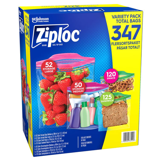 Ziploc Gallon, Quart, Sandwich, and Snack Storage Bags - Variety pack - 347 Total