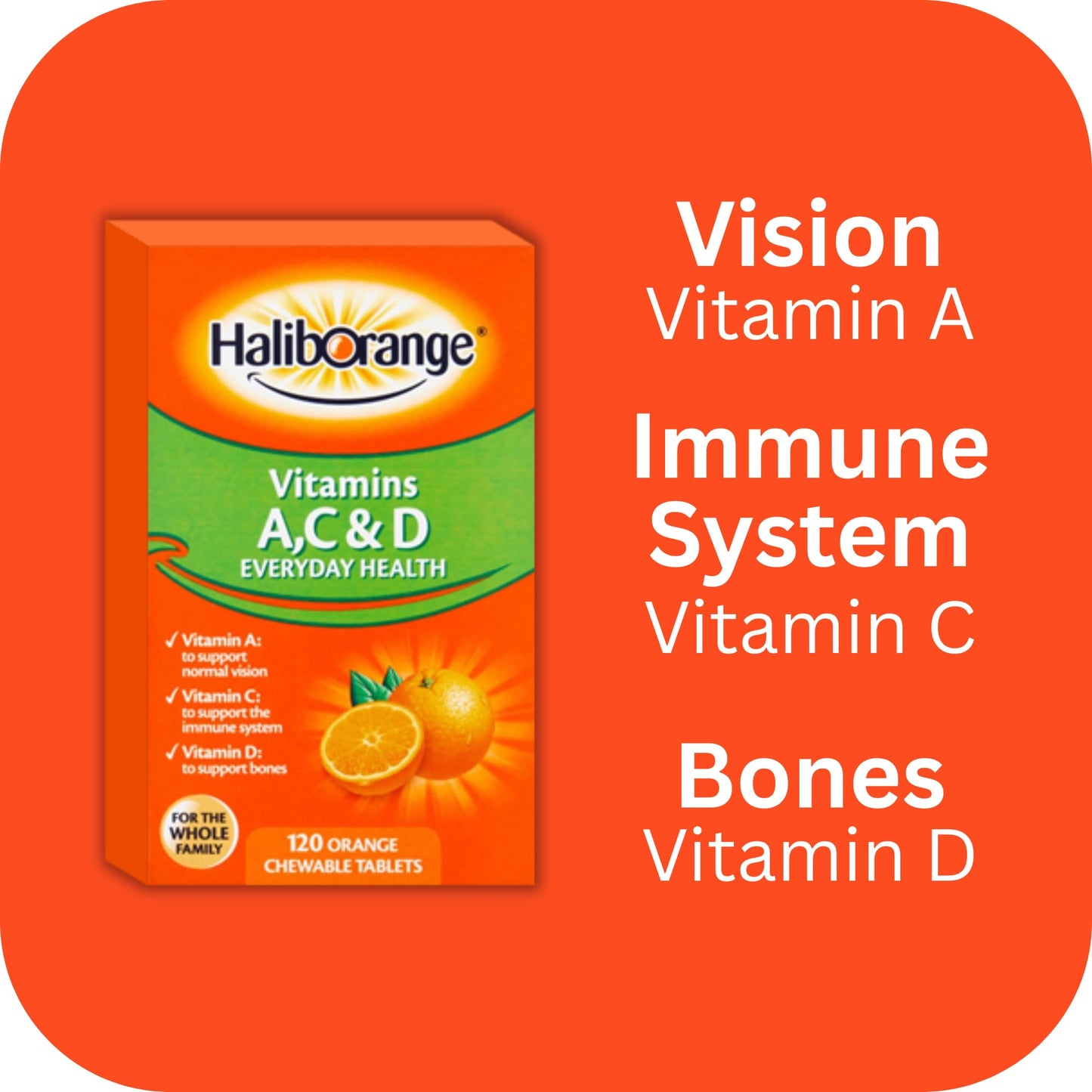 Haliborange Vitamins A C & D, 60 Orange Chewable Tablets