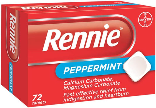 Rennie Antacids, Peppermint Flavour Heartburn Relief and Indigestion Tablets, Fast and Effective Relief for Acid Reflux, 1 Pack of 72 Tablets