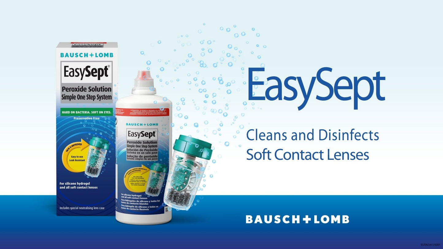 EasySept Hydrogen Peroxide Multipack, 3x 360ml Contact Lens Solution Simple One Step System for Disinfection of Soft Contact Lenses & Lens Case with Neutralising Disc, Suitable for Sensitive Eyes