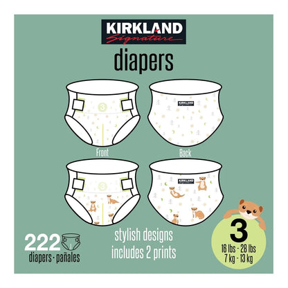 Kirkland Signature Diapers, Size 3 (16-28 Pounds), 222 Count
