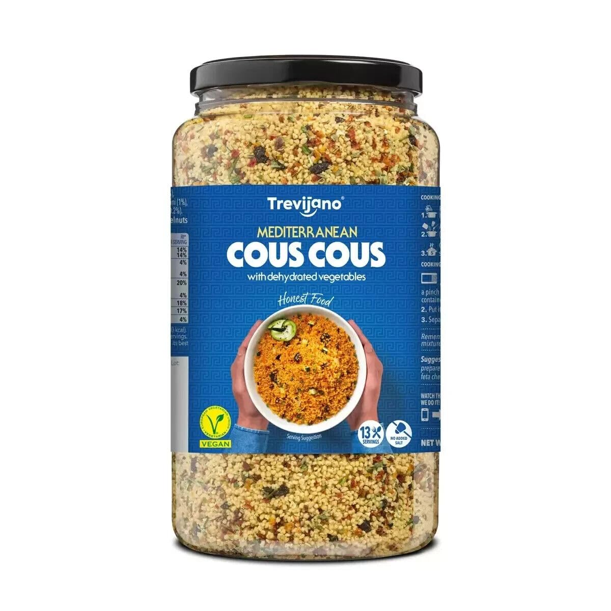 Trevijano Mediterranean Couscous with Dehydrated Vegetable Flavour Spice cou Pack 1kg - 13 Serving-VEGAN