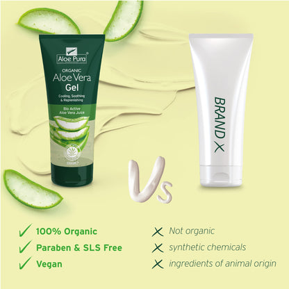 Aloe Pura Organic Aloe Vera Gel, Natural, Vegan, Cruelty Free, Paraben and SLS Free, Cooling, Soothing, 200 ml