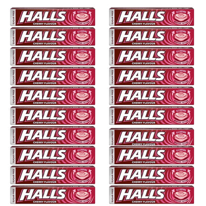 Halls Sugar Free Cherry Mentho-Lyptus Throat Lozenges Stick 32 g (Pack of 20)