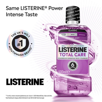 Listerine Total Care Intense Taste Classic Antibacterial Mouthwash (1000ml), Fresh Mint Blast Flavour With 6-in-1 Benefits