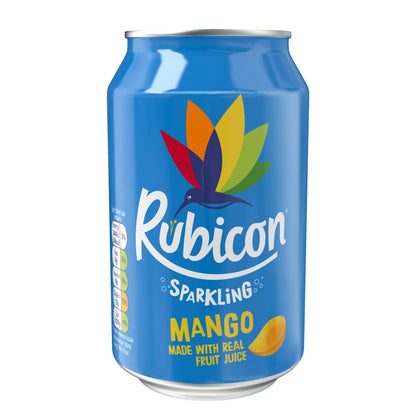 Rubicon 24 Pack Sparkling Mango Flavoured Fizzy Drink with Real Fruit Juice, Handpicked Fruits for a Temptingly Intense Taste "Made of Different Stuff" - 24 x 330ml Cans