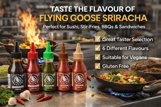 Flying Goose Mixed Pack Sriracha Sauce Set, 6 x 200ml, Black Pepper, Extra Garlic, Green Chilli, Super Hot, Mayo, Original