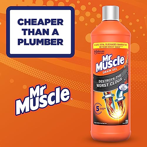 Mr Muscle Drain Unblocker Liquid (2 x 1L), Sink & Drain Cleaner, Strong & Fast Acting Heavy Duty Gel Formula, Dissolves Clogs, Works 3x Better Than Bleach, Safe for All Pipes