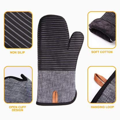 Kitchen Oven Mitts 4pcs Set- Non-Slip Cotton Oven Mitt & Pot Holders – Heat Resistant, Durable & Machine-Washable -Two Long Mit & Two Pot Holder