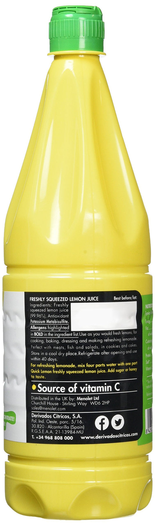 Quick Lemon Juice - Not from Concentrate 1000ml/1 Litre (Pack of 2)