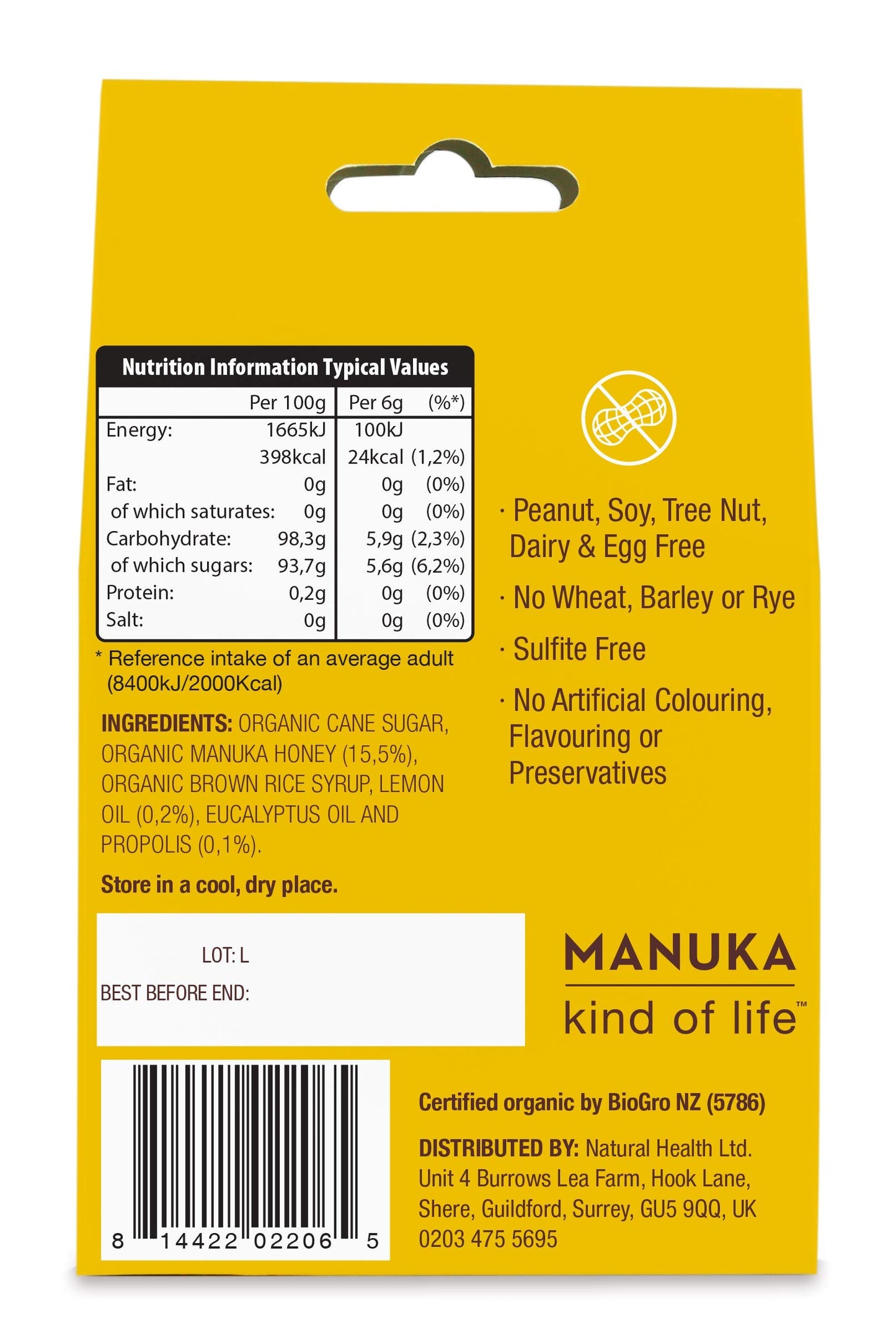 Wedderspoon Organic Manuka Honey Drops, 120g, 3 Pack - Lemon with Bee Propolis