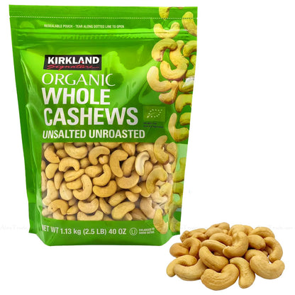 Kirkland Signature Organic Whole Cashews Unsalted Unroasted Nuts Bag Pack 1.13kg