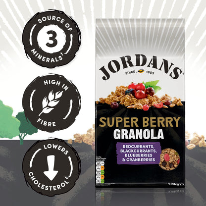 Jordans Granola Super Berry, Breakfast Cereal, High Fibre, 4 Packs of 1.5kg