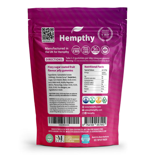 Hempthy High Strength CBD Gummies 1000mg, 20mg x 50 Gummies, HIGH Strength CBD Gummy Bears, 1000mg Total CBD, THC Free, Best UK CBD Gummy Bears