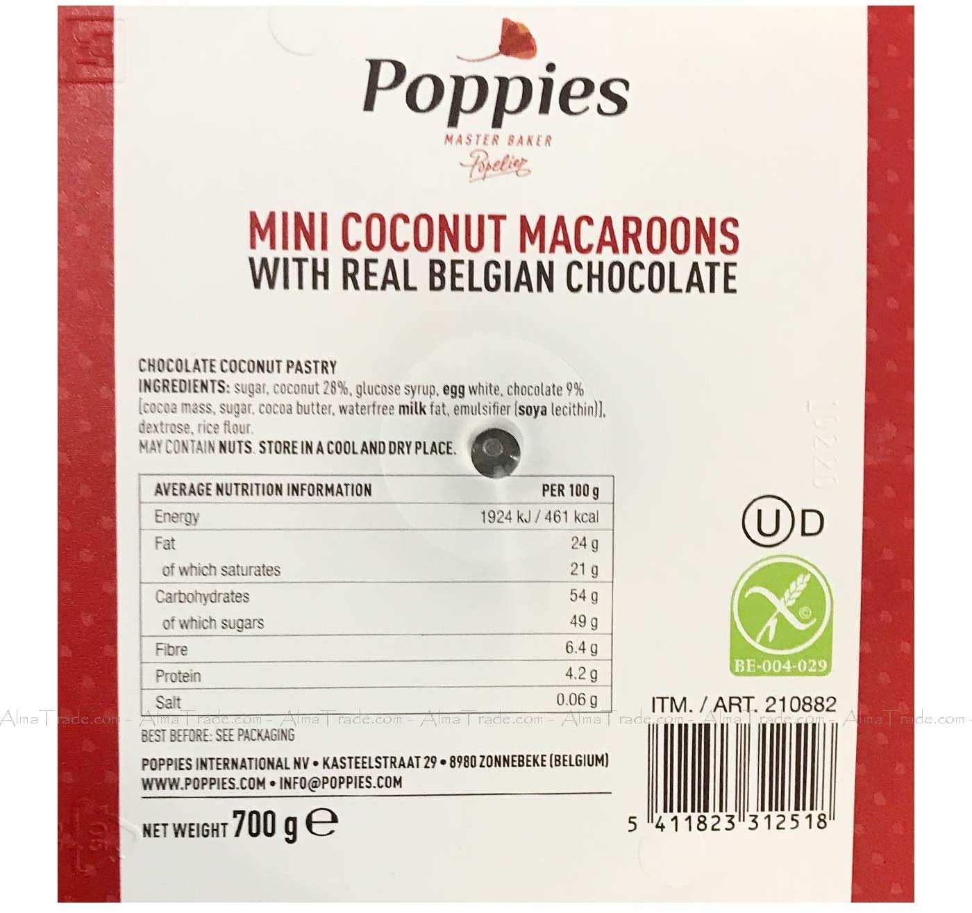 Poppies Master Baker Mini Coconut Macaroons with Real Belgian Chocolate - 700g (Pack of 4)
