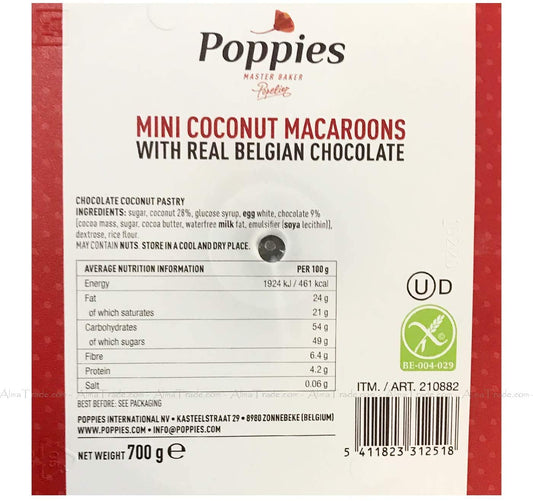 Poppies Master Baker Mini Coconut Macaroons with Real Belgian Chocolate - 700g (Pack of 4)