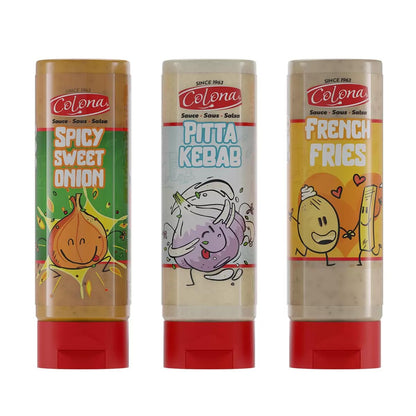 Colona Sauce Trio Pack, Spicy Sweet Onion, Pitta Kebab and French Fries Flavours